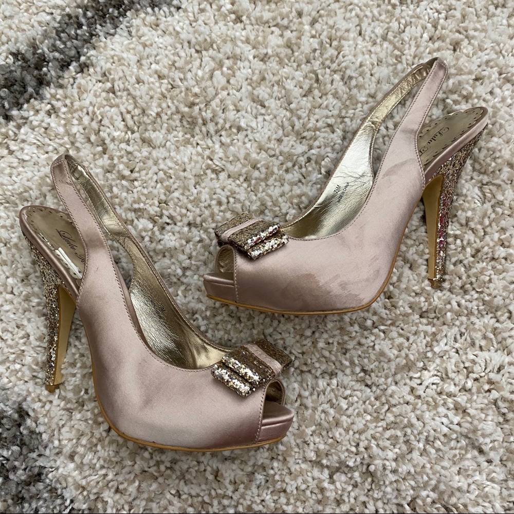 Champagne gold glitter slingback platform heels